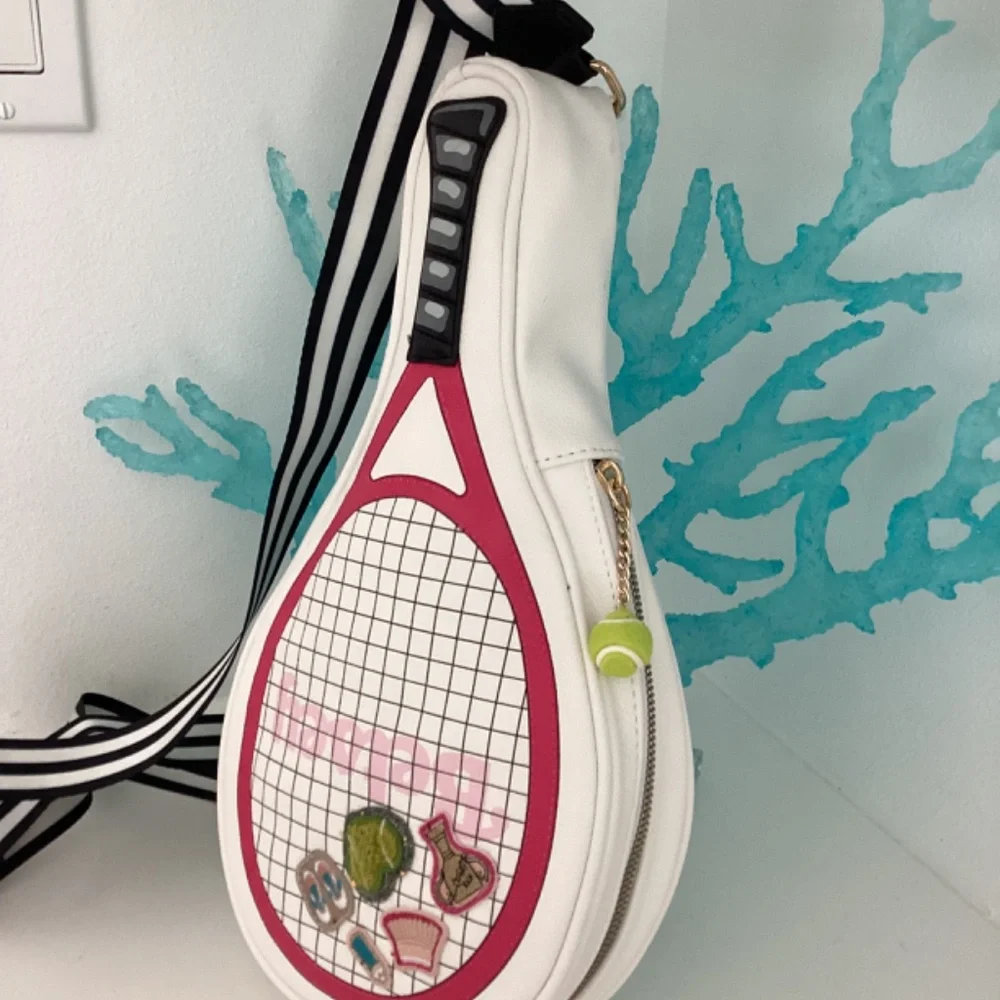 NWT BETSEY JOHNSON TENNIS RACKET CROSSBODY PURSE BAG WHITE